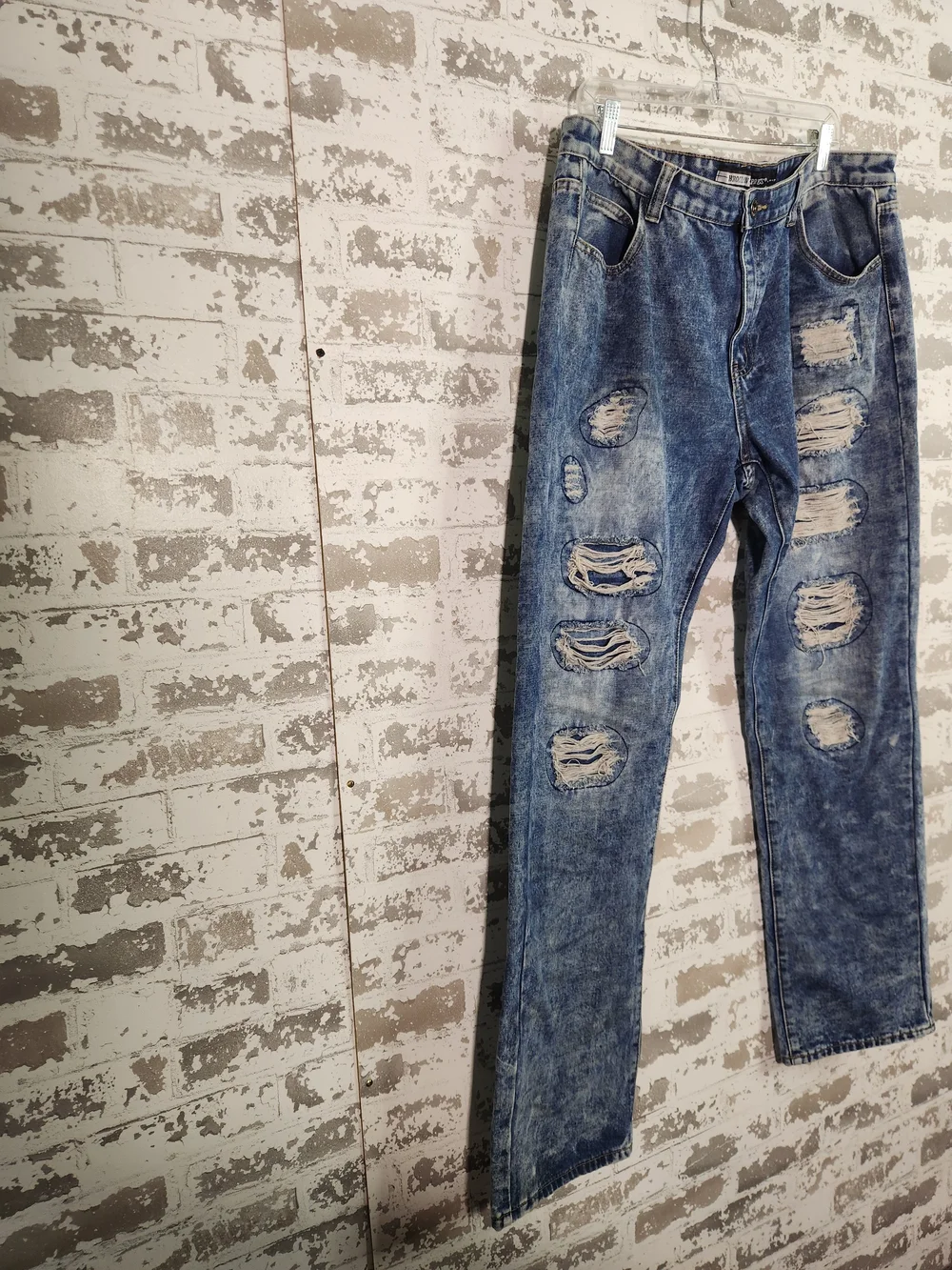 Men's Distressed Straight-Leg Blue Jeans